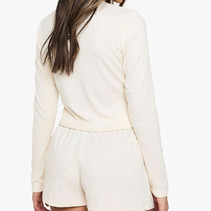 2025 plaine été ensemble femmes à manches longues chemise coupe régulière haut et short femmes vêtements/haute qualité personnalisé femmes 2pc ensemble - Product Image 2