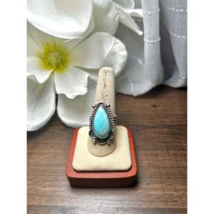Kobe Martinez White Water Turquoise Sterling Silver <b>Adjustable</b> <b>Ring</b> Fashionable Stainless Steel Jewelry Cut Diamond Shape Bezel - Product Image 1