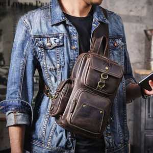 Bolso de hombro portátil de moda Vintage de piel de vaca personalizado, bolso de pecho para senderismo, mochila cruzada con tirantes para teléfono de 6,7 pulgadas - Product Image 3