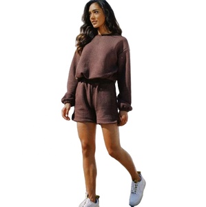 Custom Ladies Tracksuit <b>Two</b> <b>Piece</b> Pants Waffle <b>Sets</b> Women Short Sweat Suits Outfits Jogger <b>Lounge</b> Wear Oversized Workout <b>Sets</b> - Product Image 2