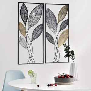 Ensemble d'art mural en métal fait à la main de luxe avec motif de feuilles Décoration de la maison moderne pour le salon, la chambre, l'hôtel et le bureau Intérieurs - Product Image 6
