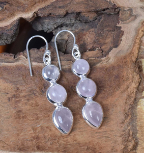 Piedra preciosa de cuarzo rosa de la mejor calidad, pendientes de diseñador hechos a mano de Plata de Ley 925, regalo de joyería de fiesta perfecto para cumpleaños - Product Image 3