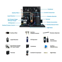 Ensemble de compresseur de réfrigération à condensation refroidie par air avec ventilateur de condenseur et composants en tuyaux de cuivre pour système de refroidissement