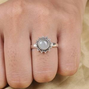 Anillo de Plata de Ley 925 sólida de la mejor calidad Baho Eternity Vermeil para mujer, bisel de forma ovalada de Aguamarina nublada genuina para fiestas - Product Image 1