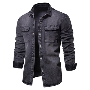 Nueva chaqueta vaquera lavada informal para hombre con cuello mandarín Logotipo frontal de servicio OEM Colección de primavera y otoño - Product Image 4