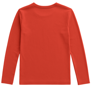 T-shirt femme rouge à manches longues et col rond, 100% coton biologique de luxe, pré-rétréci, certifié GOTS, coupe classique, doux et premium - Product Image 2