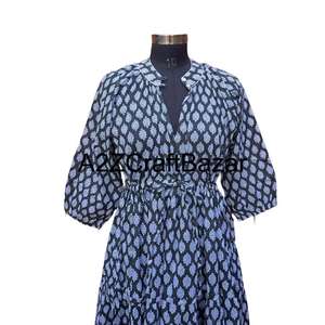 Robe midi décontractée pour femmes, 100 % coton pur, motif floral Himanshi, tissu respirant, coupe ample, vêtements d'été écologiques - Product Image 3