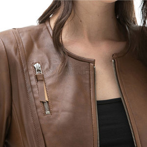 Nueva llegada de las mujeres de alta calidad al por mayor chaqueta de moda de cuero nuevo diseño de cuero puro chaqueta de moda para la venta en línea - Product Image 3