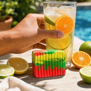 Savon Solide Artisanal Endless Summer, Antiseptique et Blanchissant, pour le Bain et les Toilettes, Infusé au Beurre de Karité, Huile d'Olive, Lait, Fraise, Citron - Product Image 2