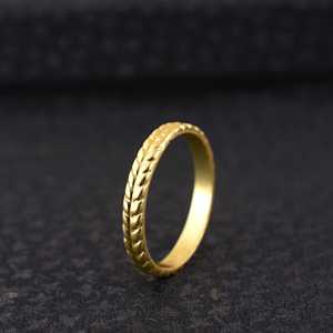Trendy Minimalist Minimalist Leaf Band <b>Ring</b> <b>Boho</b> Brass <b>Rings</b> Women 18k Gold Plated Dainty Textured Stackable Wholesale/OEM/ODM - Product Image 3