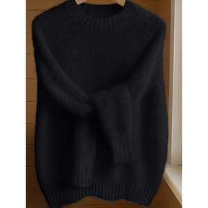 Pull en maille douce à col rond, couleur violet clair, pour femmes - Product Image 3