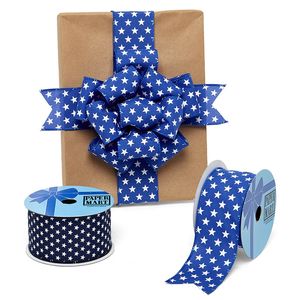 Solid White Stars on <b>Wired</b> Polyester <b>Ribbon</b> Luxury Floral Christmas and Birthday Wedding Decoration for Gift Wrapping - Product Image 1