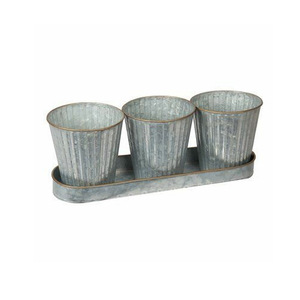 Ensemble de 3 pots de fleurs galvanisés avec plateau Pot de jardinière d'excellente conception pour la décoration de bureau en vrac - Product Image 1