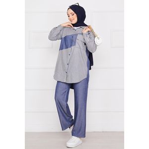 Conjunto de 2 piezas con detalle de bolsillo combinado a rayas Azul marino - Product Image 4