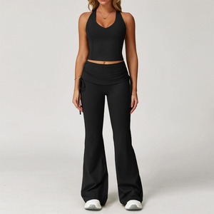 Wholesale Custom Elastic Waist Women Gym Fitness Yoga Sets Spandex / Nylon Material Yoga Set Made By Hanger Impex - Product Image 1