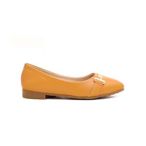 Women's Mustard Casual <b>Pumps</b> with 3cm Square <b>Heel</b> and 5cm <b>High</b> <b>Heel</b> Cow Leather Pointed Toe KD0745 - Product Image 3