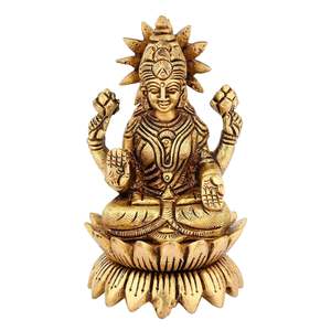 Latón Mahalaxmi Murti Idol 400 GM hogar Oficina decorativo Pooja artículo pulido Laxmi Lakshmi diosa estatuilla escultura religiosa - Product Image 1