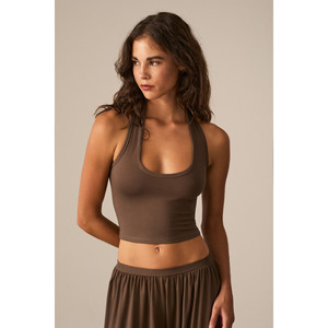 ETHIQUET YANKAI Women's Soft and <b>Stretch</b> Viscose <b>Fabric</b> Back Low-Cut U Halter Neck Blouse - Product Image 4