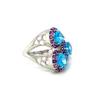 Plata de ley de diseñador para mujer. Anillo de promesa de amatista Topacio Azul 925 con piedra azul de piedra preciosa grande para bodas y fiestas - Product Image 2