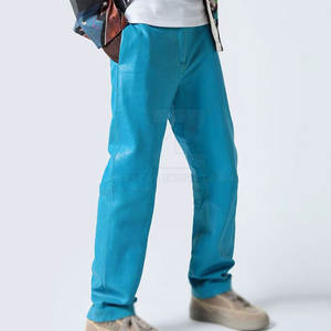 Pantalon en cuir pour homme, léger, décontracté, lavage foncé, taille mi-haute, avec logo personnalisé, pour un style streetwear élégant - Product Image 3