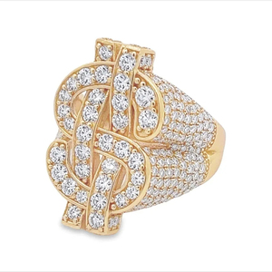 แหวนผู้ชายยอดนิยมสุดยอดแร็ปเปอร์วินเทจปู VVS Moissanite 14K เพชรสีเหลืองคุณภาพสูง! - Product Image 1