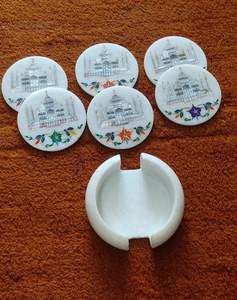 Juego de posavasos con incrustaciones de Taj Mahal, juego de posavasos con incrustaciones de mármol para el hogar y la cocina - Product Image 1
