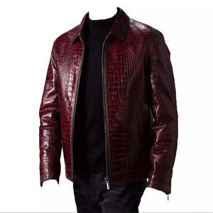 Veste d'hiver en cuir peau de serpent pour hommes, col montant, logo avant, luxe, qualité supérieure, nouvelle collection 2025 - Product Image 4
