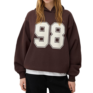 เสื้อฮู้ดแขนยาวสำหรับผู้หญิงลำลองสตรีทแวร์ไหล่ตกระบายอากาศได้ดีเป็นมิตรกับสิ่งแวดล้อมออกแบบโลโก้ได้ตามต้องการ
