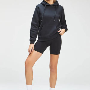 Ensemble de shorts pour femmes en deux pièces, coupe régulière, sweat-shirt à épaules tombantes, pantalon de jogging, vêtements de sport, polaire, polyester/coton imperméable - Product Image 2
