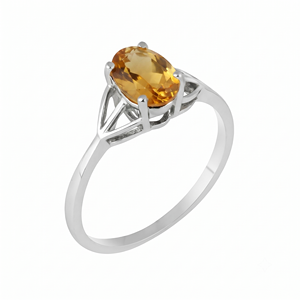 Rhaya Jewels Elegant Rhodium Plated 925 Sterling Silver Oval Cut Citrine Prong Setting <b>Dainty</b> Band Trendy Women's <b>Ring</b> - Product Image 3