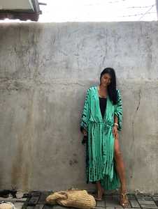 Tie Dye Holiday Floor-Length Kimono Wrap Dress Boho Lady Beach Summer Cover up Sexy Resort Wear Colección de mujeres 100% Rayon - Product Image 5