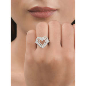 แหวนประดับชุบโรเดียมรูปหัวใจของผู้หญิงชุดฝาอัญมณีสไตล์วินเทจเพชรเจียระไนหากมีความชัดเจน - Product Image 2