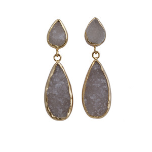 Boucles d'oreilles en pierres précieuses Druzy pour femmes de créateur Ensemble de pinces plaquées or - Product Image 4