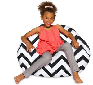 Fauteuil pouf, Large-38in, toile Chevron noir et blanc - Product Image 1