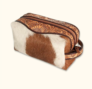 Bolsa de cosméticos de viaje portátil de cuero de vaca auténtica clásica pura para mujer elegante cierre de cremallera duradero personalizable - Product Image 3