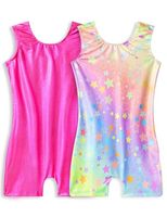 Leotardos de Gimnasia Snowheart para Niñas, Paquete de 2, Brillantes, sin Mangas, con Estrellas Arcoíris, Rojo Rosa, Spandex/Poliéster, 8-9 Años
