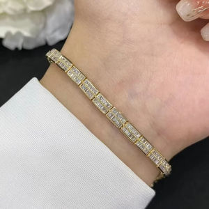 Women's 18K Gold Rose Gold 925 Sterling Silver Tennis <b>Bracelet</b> with Two Rows of Full Drill Diamonds Fashion <b>Charm</b> Jewelry - Product Image 1
