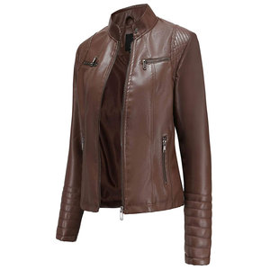 Meilleur prix Veste en cuir tendance pour femmes avec fermeture éclair sur le devant et poche Logo personnalisé tricoté OEM ODM Service - Product Image 4