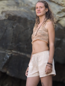 Khadi Top court d'été décontracté pour femme 100% coton motif solide avec frange à pompon Khadi vêtements tricotés haut à cordes - Product Image 6