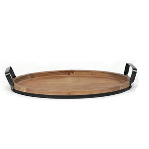 Vendedor superior Mango Borde de metal de madera Acabado natural Tamaño personalizado Diseño de bandeja única Aperitivos Plato para beber té Mesa para el hogar - Product Image 6