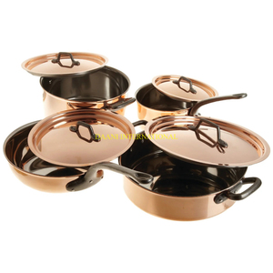 Copper Cookware Set with Cast Iron <b>Handles</b> and Matching Lids Professional Quality Pots and <b>Pans</b> for Durable Home Cooking - Product Image 1