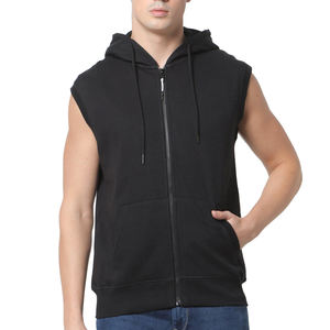100% algodón personalizado impreso hombres cremallera Sudadera con capucha hombre sin mangas gimnasio desgaste con cuello con capucha Casual Zip sudaderas con capucha para hombres OEM hoodi - Product Image 1