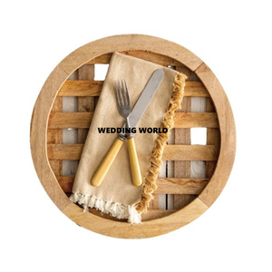 Blanco Recubierto de polvo Nueva madera Dos formas redondas Diseñador de lujo Artículos de cocina hechos a mano Artículos DE BODA Venta al por mayor Placa de madera - Product Image 5