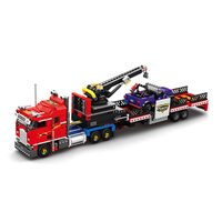 1387PCS Set Blok Bangunan Truk Berat Amerika dengan Crane dan Trailer Lowboy