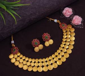 Hot Selling Coin and Flower Design South Indian Traditional Jewellery Wedding Necklace <b>Set</b> With Earring <b>for</b> <b>Women</b> and Girl - Product Image 4