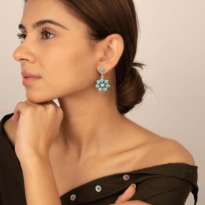 Pendientes de gancho turquesa de la Bella Durmiente con estilo de Plata de Ley 925, pendientes de aro colgantes largos, pares de ganchos colgantes de piedras preciosas - Product Image 3