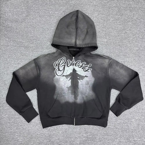 OEM Y2k Streetwear Personnalisé Acid Stone Wash Sweat à capuche zippé pour hommes Oversize Vintage Digital Rhinestone Terry pour l'automne - Product Image 1