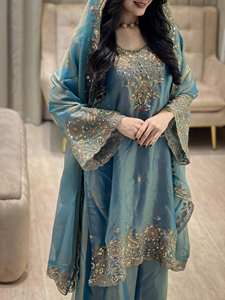 Salwar Kameez para Mujer, Corte Ajustado, Midi, para Fiestas y Bodas, Secado Rápido, Hermoso Traje Moderno de Diseñador, Tela de Seda Mos Pesada con Hilo Interior - Product Image 6