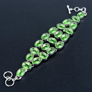 Pulsera de amatista verde chapada en plata de ley 925 hecha a mano, joyería de moda ajustable para mujer, regalo, pulseras de piedras preciosas - Product Image 3