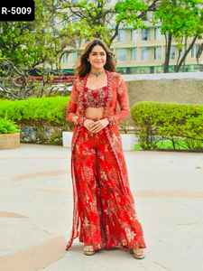 Indian Ethnic Wear Fancy Party Wear and Festival Wear Salwar Kameez Suit with Sequnce work and Digital Print Sharara and <b>Shrug</b> - Product Image 4